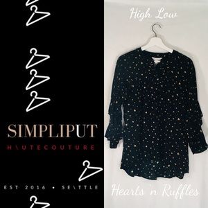 LC Lauren Conrad Heart Flounce Blouse Yellow Black